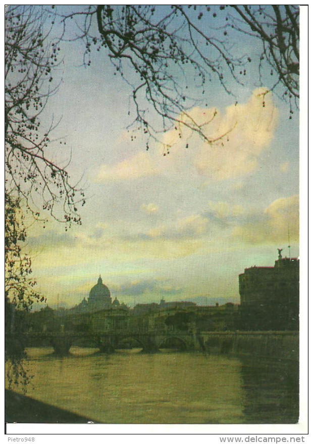 Roma (Lazio) Lungotevere Al Tramonto, Sullo Sfondo Basilica Di San Pietro E Castel Sant'Angelo - Fiume Tevere