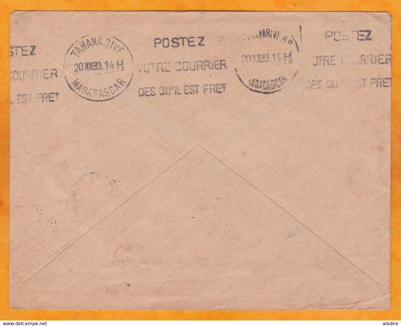1939 - Enveloppe De Mananjary Vers Paris Via Tananarive - OMEC Postez Votre Courrier Dès Qu'il Est Prêt - Briefe U. Dokumente