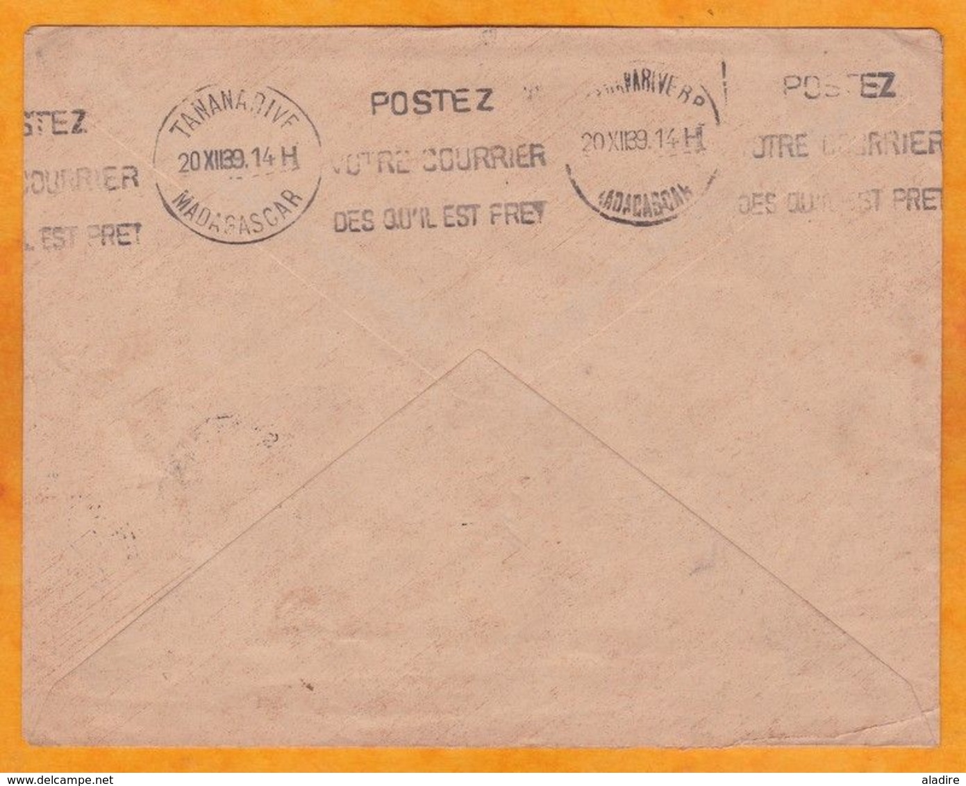 1939 - Enveloppe De Mananjary Vers Paris Via Tananarive - OMEC Postez Votre Courrier Dès Qu'il Est Prêt - Covers & Documents