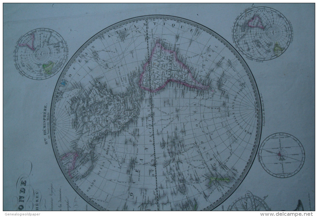 CARTE GEOGRAPHIQUE -MAPPEMONDE DIVISEE EN 2 HEMISPHERES PAR HERISSON -GEOGRAPHE 1839- AVEC DECOUVERTES - Geographische Kaarten