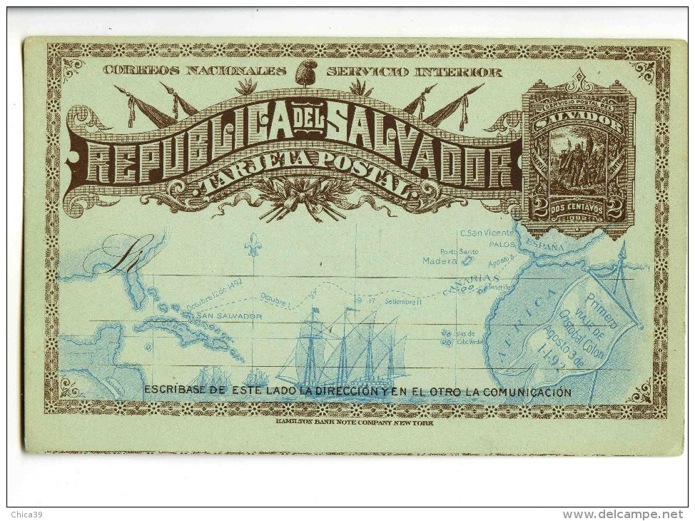 18386   -   Republica Del Salvador    -   Tarjeta Postal    -   2 Centavos 1892 - El Salvador