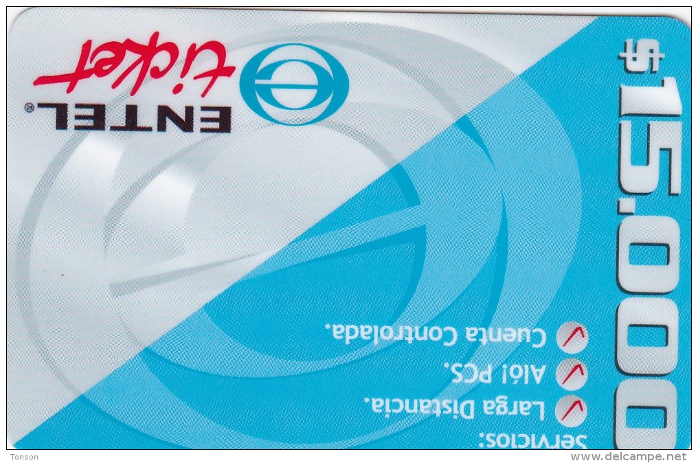 Chile, Entel Ticket, $ 15.000 Blue And Grey - 3 Points, 2 Scans.  Logo Y Diseño Bicolor + Servicios - Cile