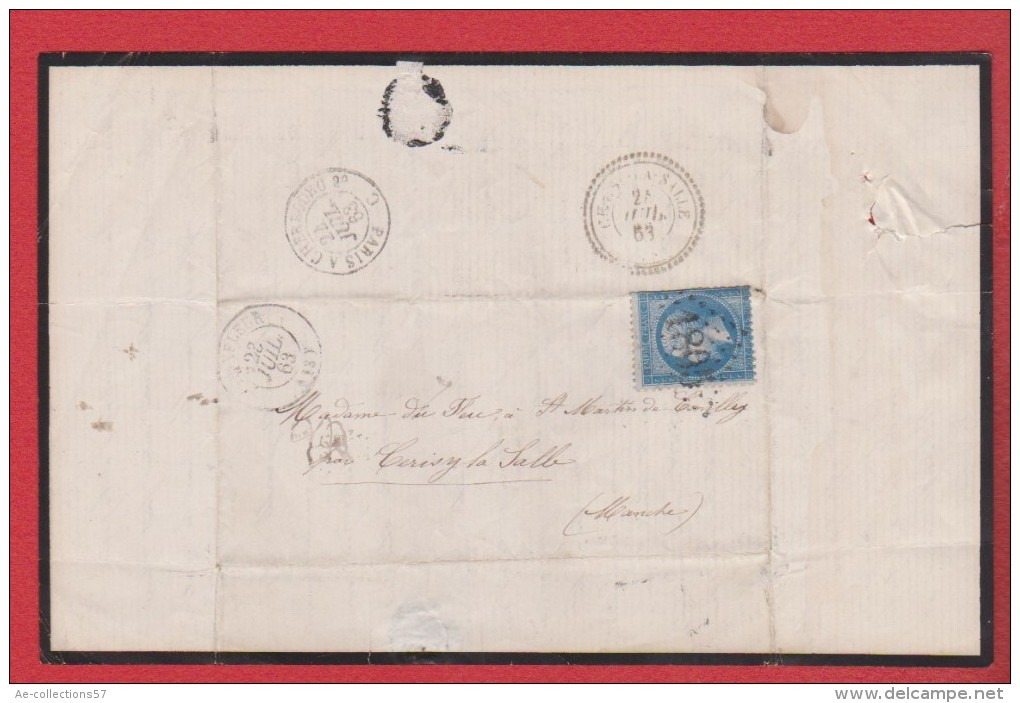 Lettre De Honfleur    --  Pour Cerisy La Salle  --   23 Juil 1863 - 1849-1876: Période Classique