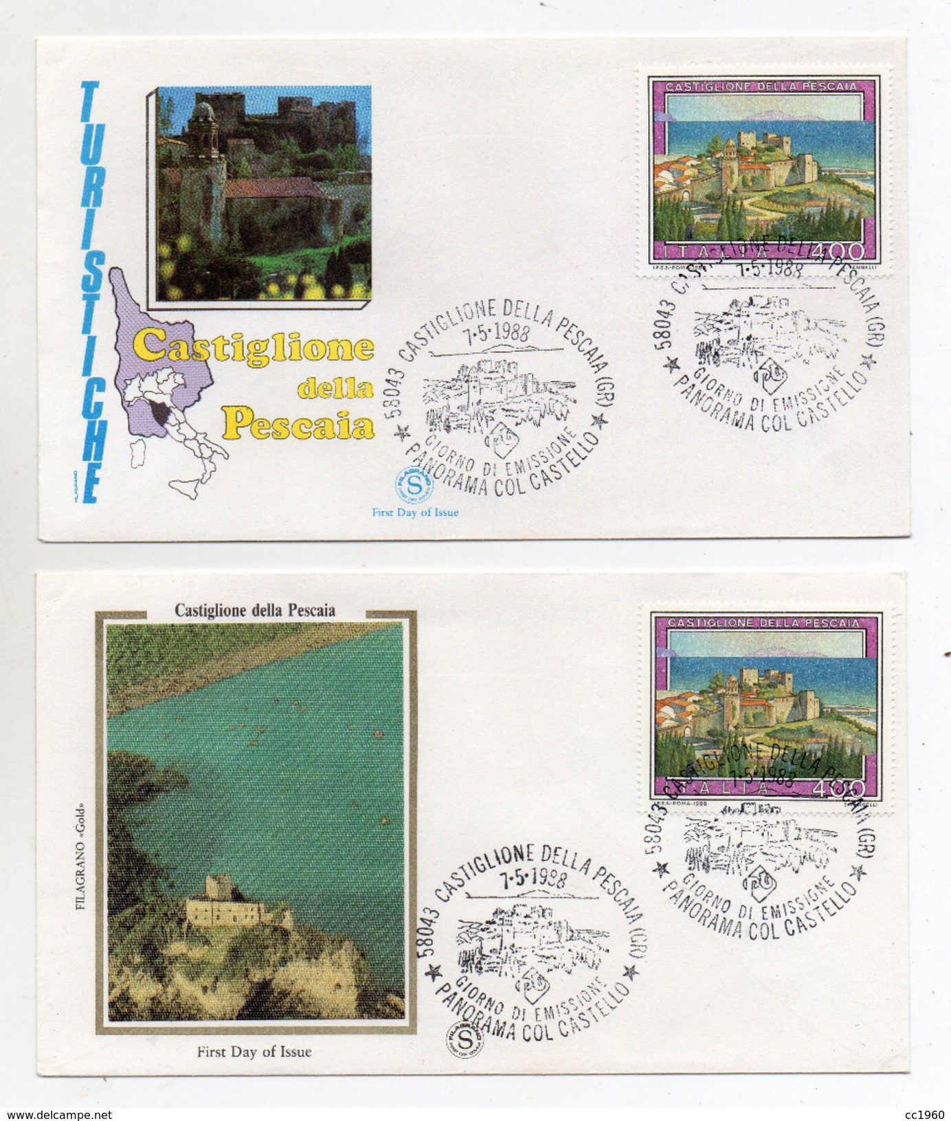 Italia-1988- Lotto 2 Buste FDC- Serie Turistica-Castiglione Della Pescaia (GR)-Con Doppio Annullo Filatelico-(FDC1011) - FDC