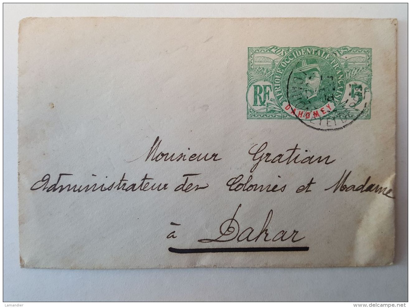 Dahomey Pour Le Sénégal  - Dakar  : Entier Postal 5 CENTIMES  1908 - Lettres & Documents