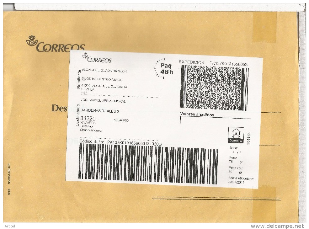 ALCALA GUADAIRA SEVILLA  URGENTE FRANQUICIA POSTAL CORREOS LABEL PAQ 48H - Special Delivery