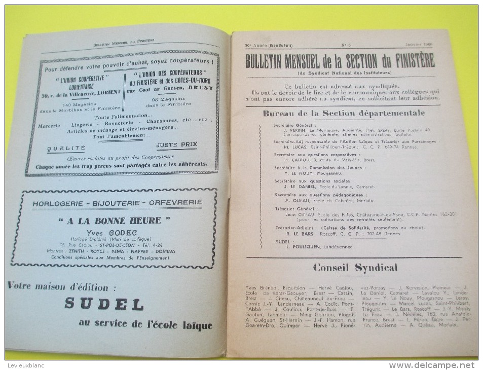 Bulletin Des Sections Du Syndicat National Des Instituteurs/Enseignement Laïque Du Finistére/Faou/Morlaix/1966    CAH111 - Autres & Non Classés