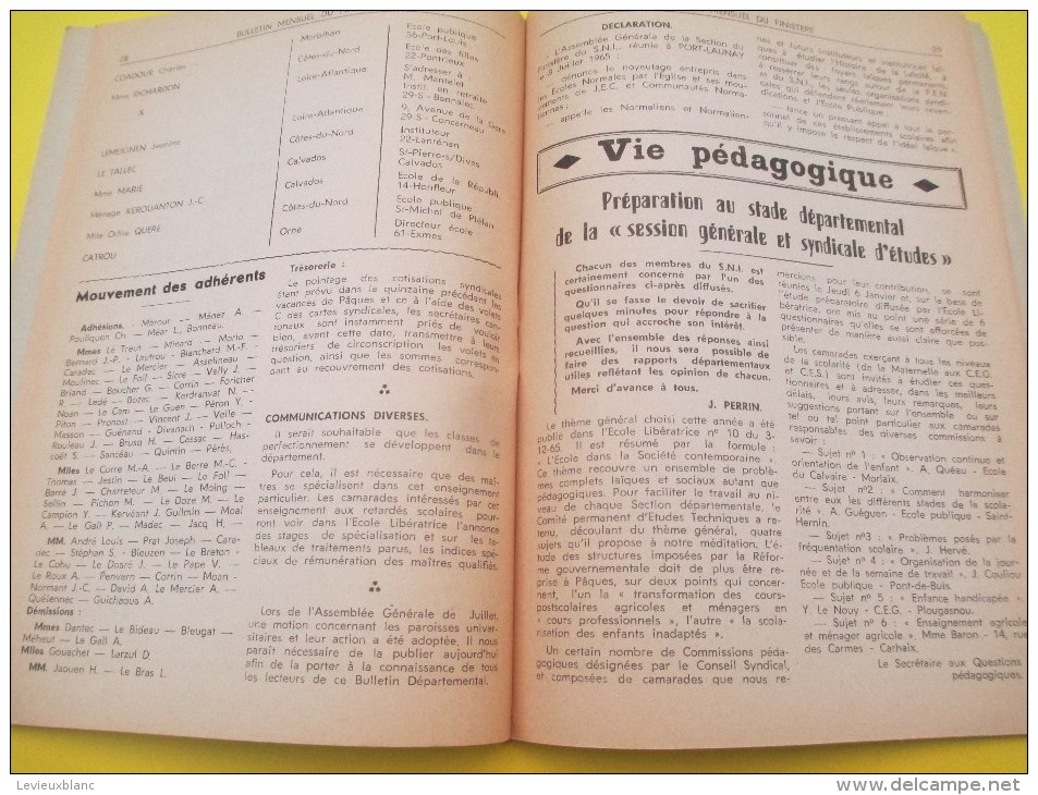 Bulletin des sections du Syndicat National des Instituteurs/Enseignement Laïque du Finistére/Faou/Morlaix/1966    CAH111