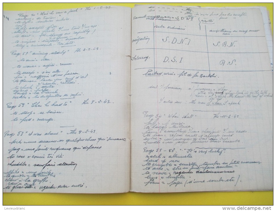 Cahier scolaire d´Anglais  totalement utilisé/Guy Ponée / Collége Mézeray/+ 5 copies de devoirs insérées1942-1943 CAH113