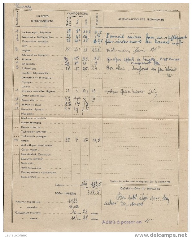 Académie De Paris /Notes Et Appréciations/Collége Moderne Et Technique Benjamin-Franklin/ORLEANS/Huvey/1948-1949 CAH121 - Diploma & School Reports