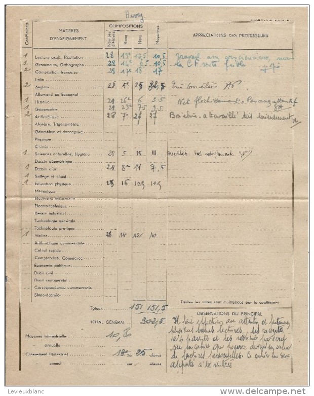 Académie De Paris /Notes Et Appréciations/Collége Moderne Et Technique Benjamin-Franklin/ORLEANS/Huvey/1948-1949  CAH124 - Diplômes & Bulletins Scolaires