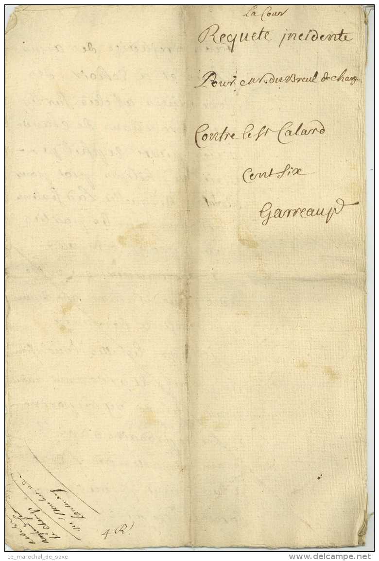 DIJON 1723 - Suppl. Au Parlement D'A. DE CHARGERE DU BREUL - Montcenis - La Motte Marcilly - 8 Pp. - Manuscripten