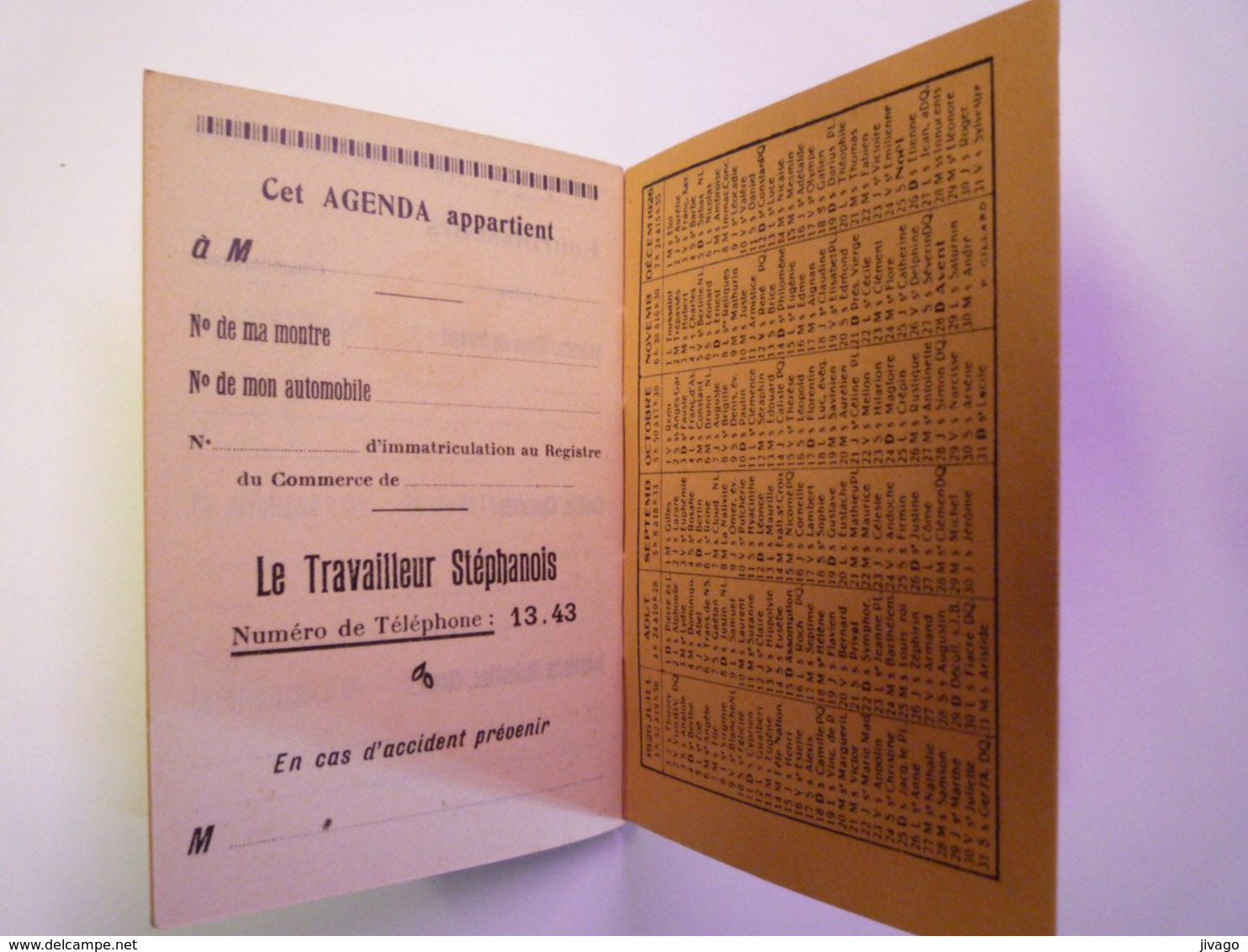 AGENDA  PUB  1926  -  Le Travailleur Stéphanois - Tamaño Pequeño : 1921-40