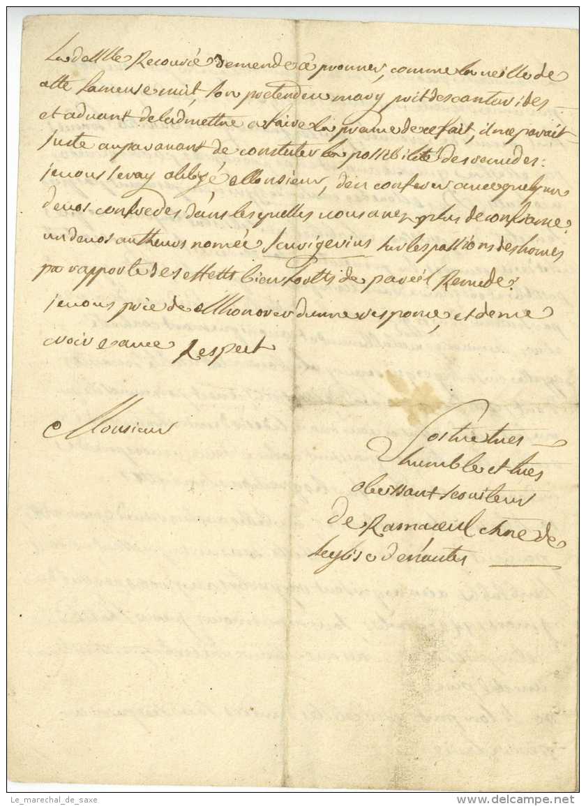 NANTES 1741 - De RAMACEUL Chanoine Autographe 4 Pp. Rennes - Documents Historiques