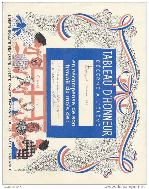 Diplome/Tableau D´Honneur Décerné à L´Eléve Christian Boizard/Ville De Paris/RF/ 1er Trimestre 1959-1960 CAH136 - Diplome Und Schulzeugnisse