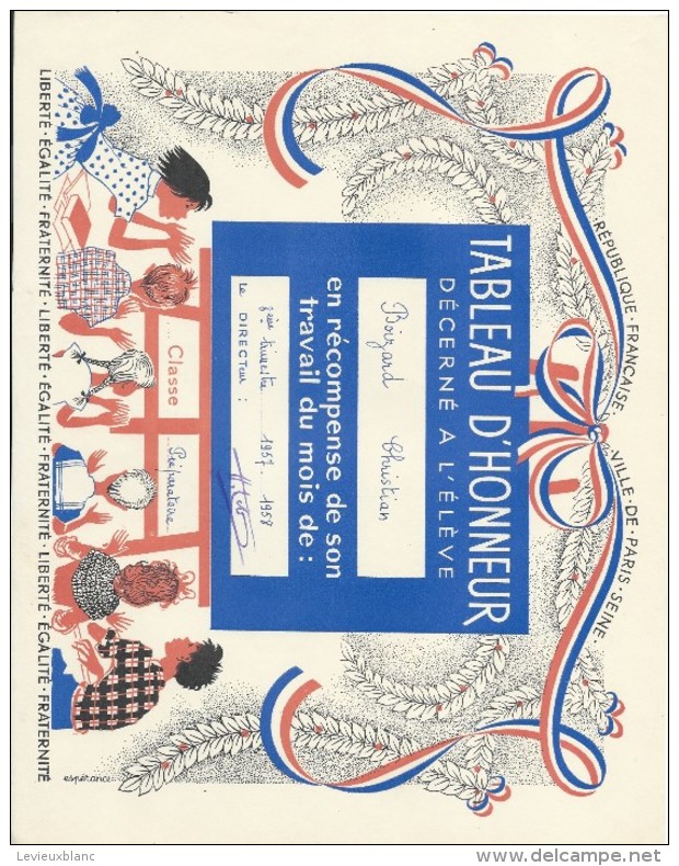 Diplome/Tableau D´Honneur Décerné à L´Eléve Christian Boizard/Ville De Paris/RF/ 3éme Trimestre 1957-1958 CAH137 - Diplômes & Bulletins Scolaires