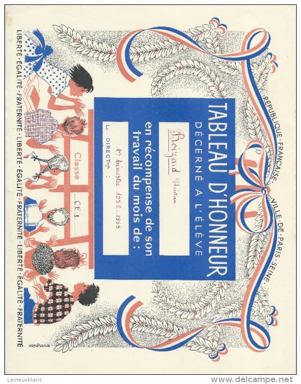 Diplome/Tableau D´Honneur Décerné à L´Eléve Christian Boizard/Ville De Paris/RF/ 1er  Trimestre 1958-1959 CAH138 - Diplome Und Schulzeugnisse
