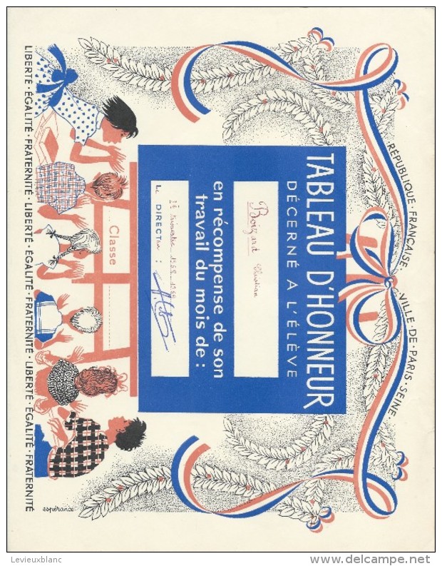 Diplome/Tableau D´Honneur Décerné à L´Eléve Christian Boizard/Ville De Paris/RF/ 2éme   Trimestre 1958-1959 CAH139 - Diplome Und Schulzeugnisse