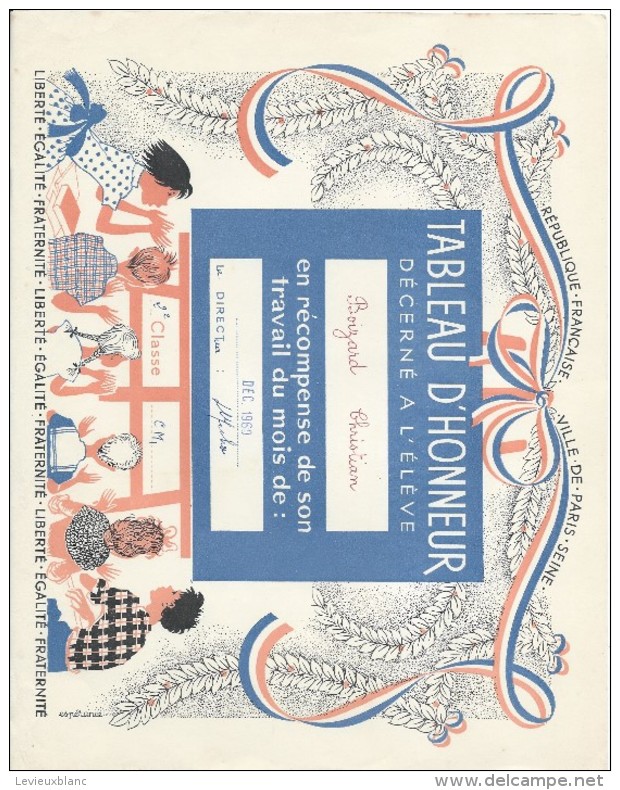 Diplome/Tableau D´Honneur Décerné à L´Eléve Christian Boizard/Ville De Paris/RF/ Décembre 1960 CAH142 - Diplômes & Bulletins Scolaires