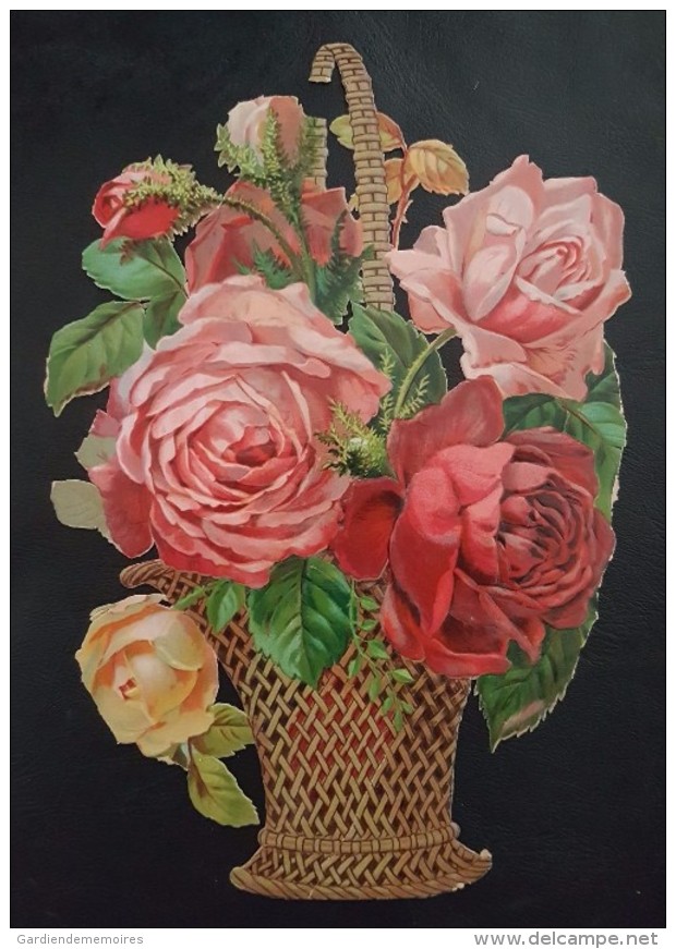 Grands Découpis Gaufré - Le Panier D'osier Aux Roses - 23 Cm X 16 Cm - Flores
