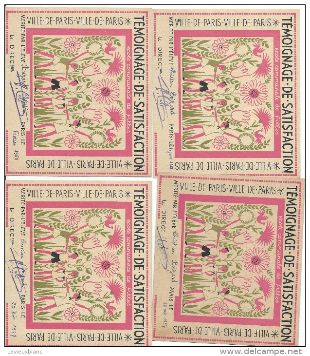 4"Témoignages De Satisfaction"/Ville DeParis/Ecole Communale De Garçons/Mérités Par L'Eléve BOIZARD/1957-1958    CAH144 - Diplômes & Bulletins Scolaires