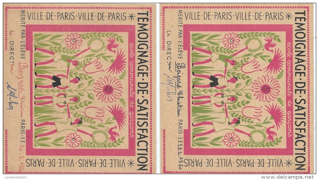 2"Témoignages De Satisfaction"/Ville DeParis/Ecole Communale De Garçons/Mérités Par L´Eléve BOIZARD/1960    CAH148 - Diploma & School Reports