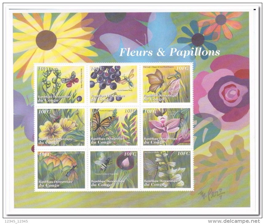 Congo 2001, Postfris MNH, Flowers, Orchids, Insects, Butterflies - Mint/hinged