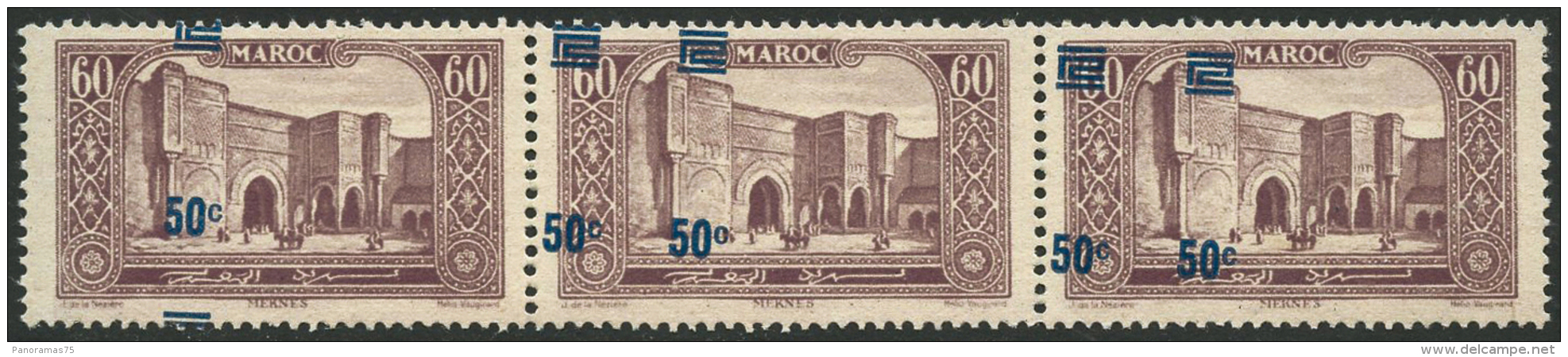 N°126 50c S/60c Lilas, Bande De 3 Important Décalage Latéral De La Surcharge ( Gomme Coloniale ) - TB - Autres & Non Classés