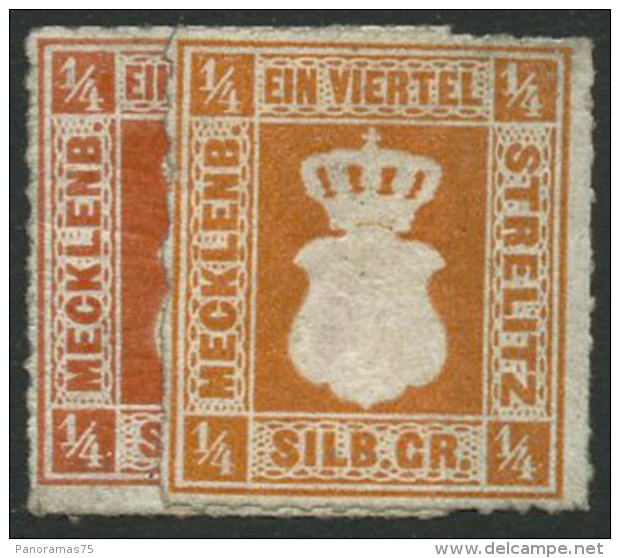 N°1 + 1a 1/4s Rouge-orange + Orange - TB - Mecklenbourg-Strelitz