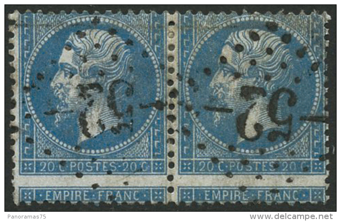 N°22 20c Bleu, Paire Spectaculaire Piquage à Cheval - TB - Andere & Zonder Classificatie