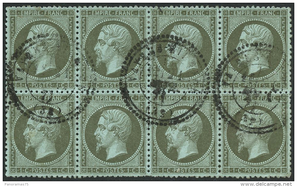 N°19 1c Olive, Bloc De 8 Càd Perlé Type 24, Quelques Dents Courtes Bel Aspect - B - Autres & Non Classés