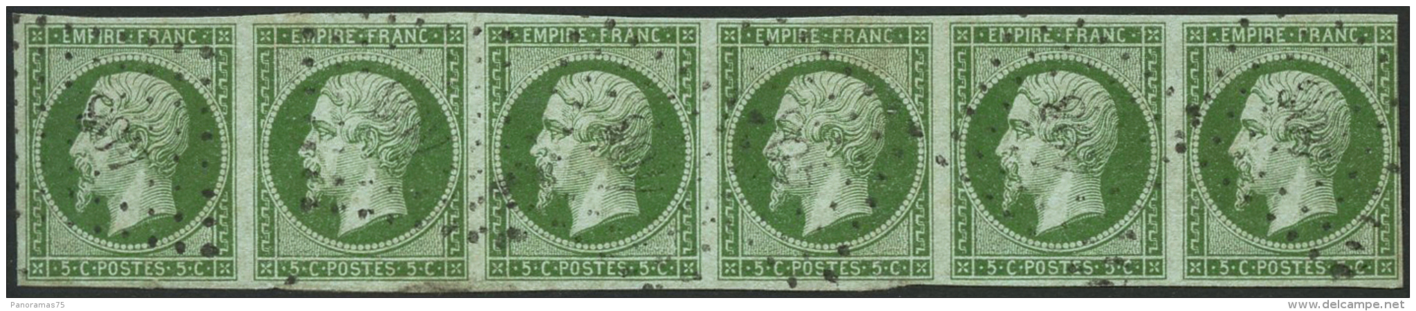 N°12 5c Vert, Bande De 6 , PC 408 Froissure Sur 3ème, 6ème Au Filet En 1 Point RR Et Très Plais - Autres & Non Classés