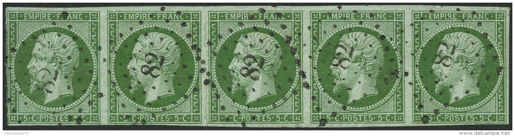 N°12 5c Vert, Bande De 5, PC 82 1er Timbre Effleuré, Froissure Entre 2 Et 3 ème Sinon - TB - Andere & Zonder Classificatie