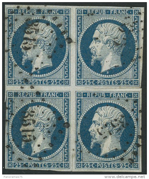 N°10 25c Bleu, Bloc De 4 Obl PC, 3 Coups De Ciseaux Dans La Marge, Timbres Intacts - B - Andere & Zonder Classificatie