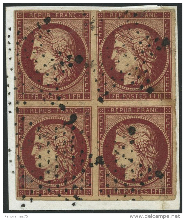 N°6 1F Carmin, Bloc De 4 S/fragment, Petits Défauts - B - 1849-1850 Ceres