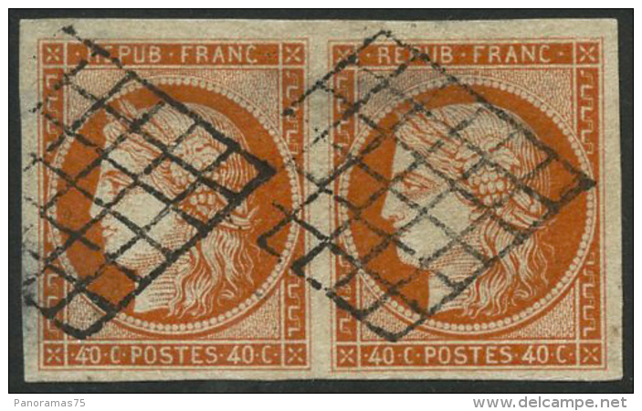 N°5a 40c Orange Vif, Paire Trace D'encre Au Verso Provenant De La Lettre, Aspect Extraordinaire - B - 1849-1850 Cérès