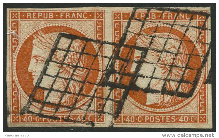 N°5 40c Orange, Paire Signé Brun - TB - 1849-1850 Cérès