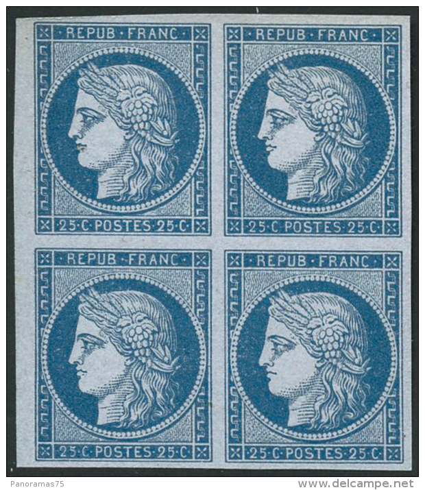 N°4 (essai) 25c Bleu, Essai Dans La Couleur, Bloc De 4 - TB - 1849-1850 Cérès