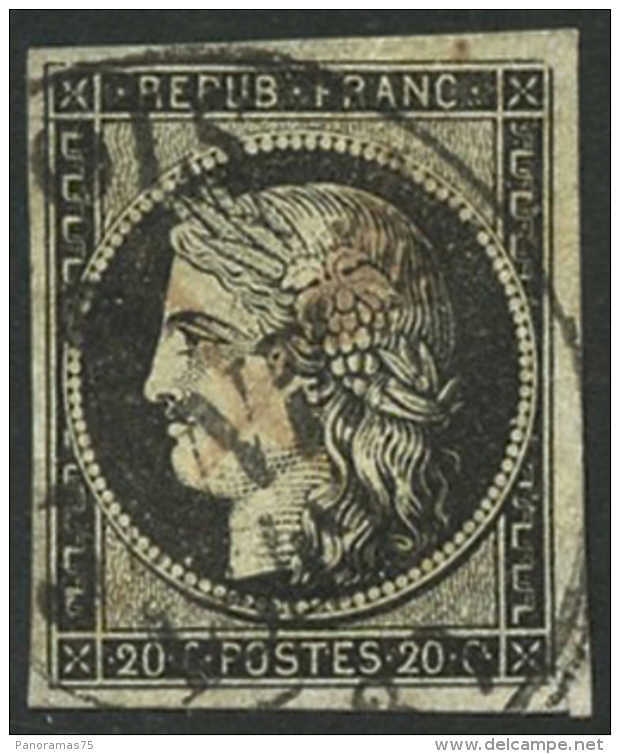 N°3 20c Noir S/jaune, Obl Grand Cachet Type 12 Demi Fleuron 9/149 Blois - TB - 1849-1850 Ceres