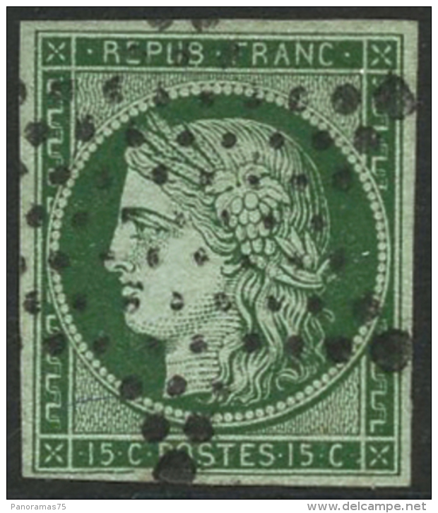 N°2c 15c Vert Très Foncé, Signé Roumet - TB - 1849-1850 Cérès