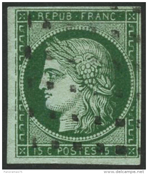 N°2b 15c Vert-foncé, Signé Brun Et Roumet - TB - 1849-1850 Cérès