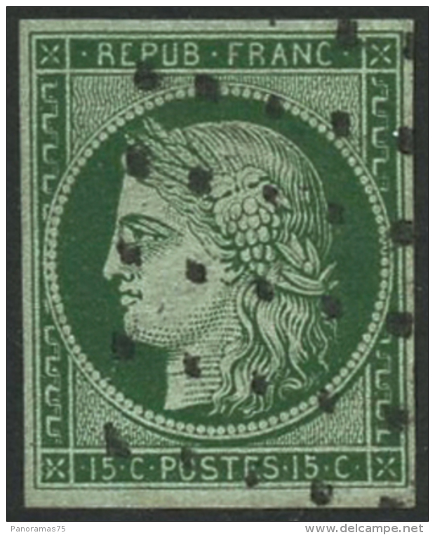 N°2b 15c Vert-foncé, Signé Roumet - TB - 1849-1850 Ceres