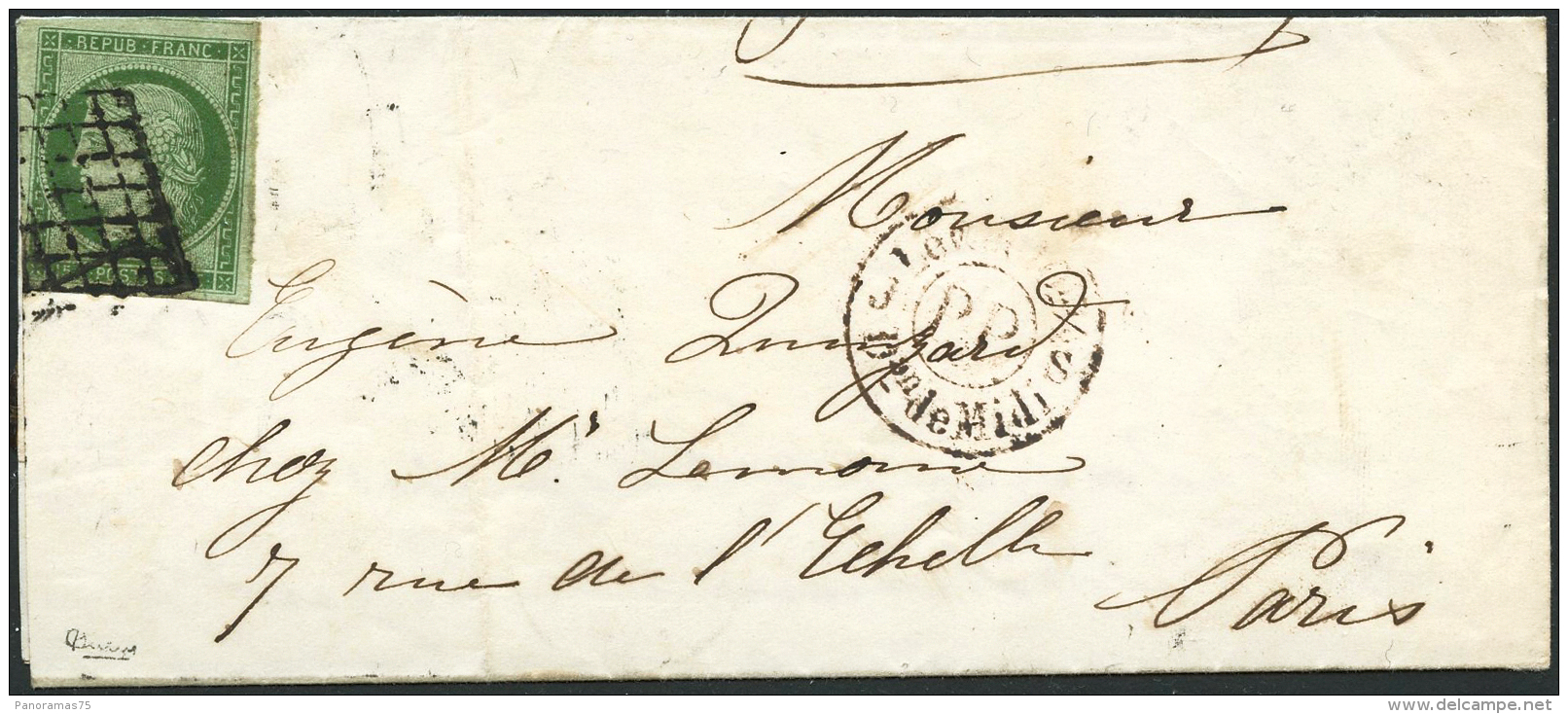 N°2 15c Vert, Obl Grille S/lettre, Signé Calves - TB - 1849-1850 Cérès