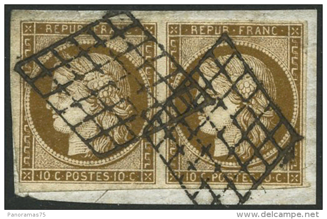 N°1a 10c Bistre-brun, Paire S/fragment Filets Intacts - TB - 1849-1850 Cérès
