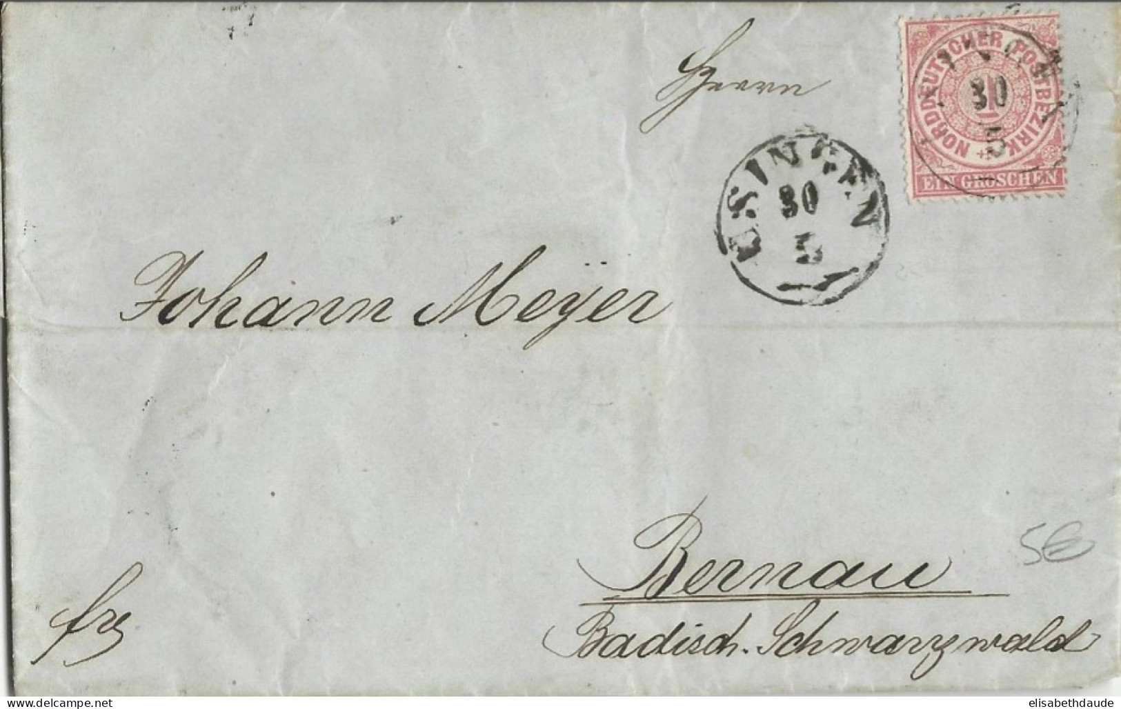 NORDDEUTSCHER POSTBEZIRK - 1869 - LETTRE De USINGEN Pour WALDSHUT - Storia Postale