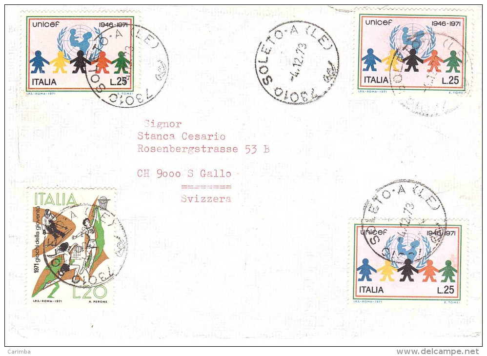 3X£25 UNICEF SU LETTERA DA SOLETO LE X SAN GALLO SVIZZERA - UNICEF