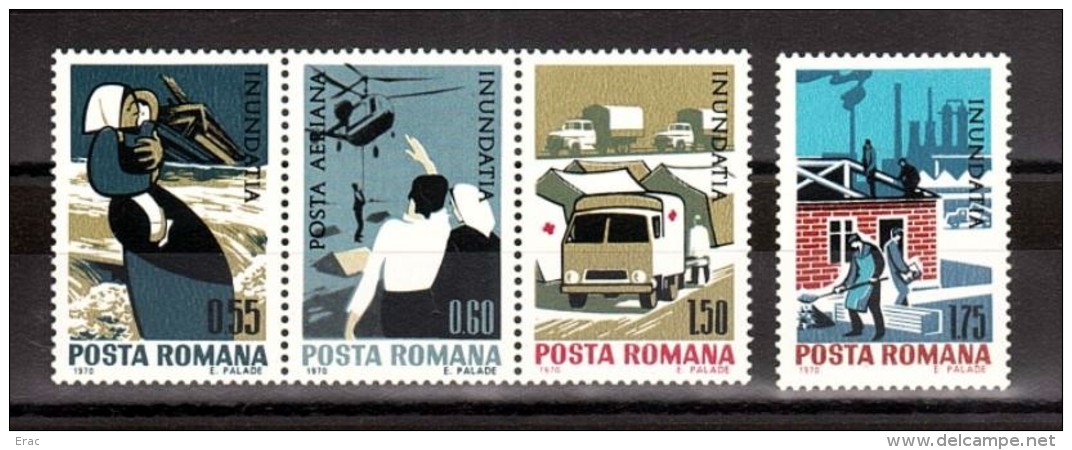 Roumanie - 1970 - N° 2567 à 2569 + PA N° 225 - Neufs ** - Inondations - Unused Stamps