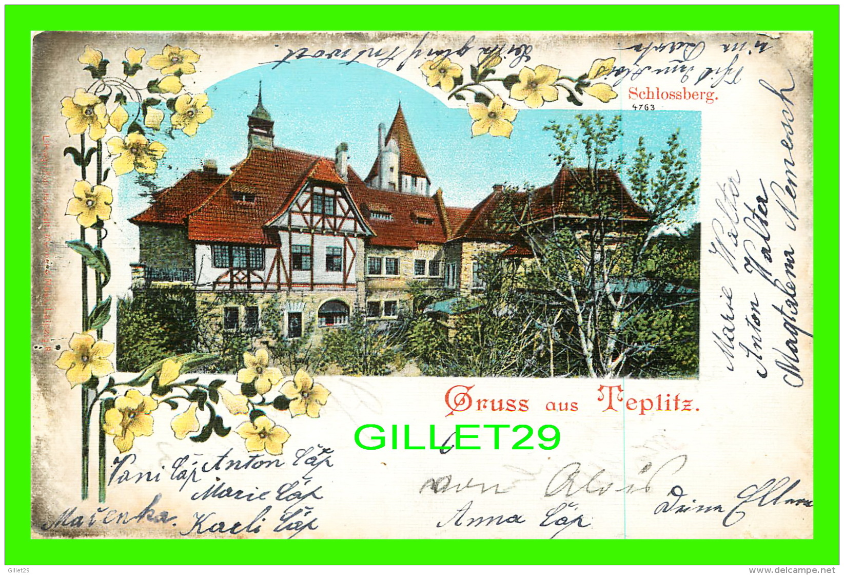 TEPLITZ, TCHÉQUIE -GRUSS AUS TEPLITZ - SCHLOSSBERG - TRAVEL IN 1901 0 UNDIVIDED BACK - - Tchéquie