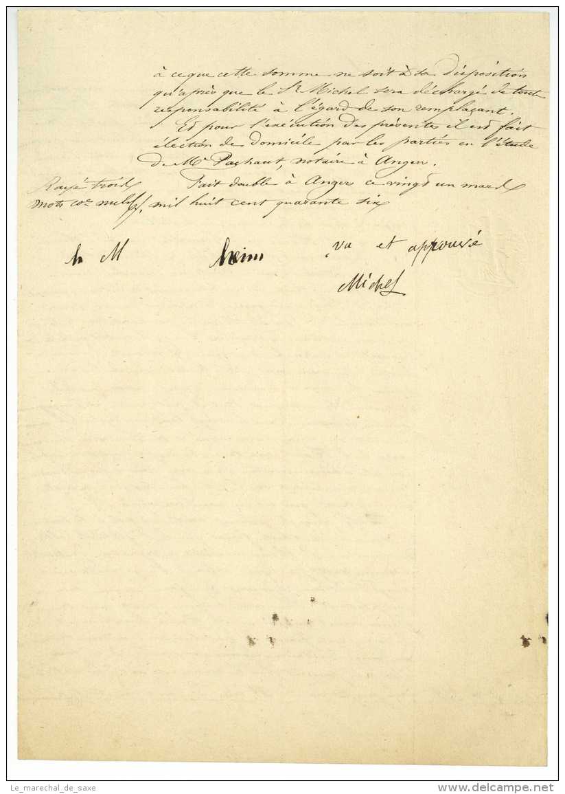 ANGERS 1846 - Traité De REMPLACEMENT MILITAIRE D'Edouard Joseph Michel - Documents Historiques