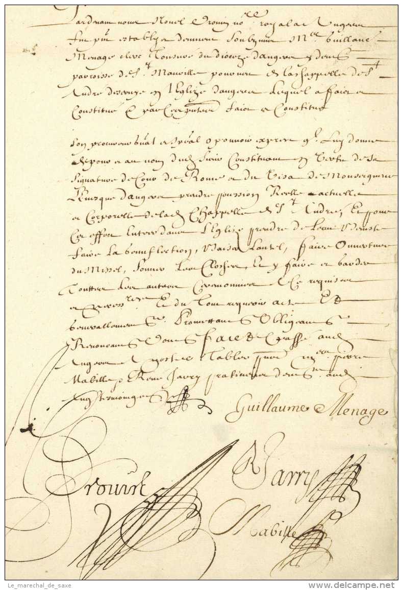 ANGERS 6 Février 1672 - Guillaume MENAGE Drouin Jarry Mabille Joli Document - Documents Historiques